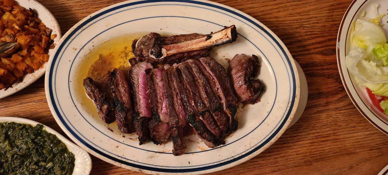The "Cowboy" steak is a 22-oz. bone-in ribeye.