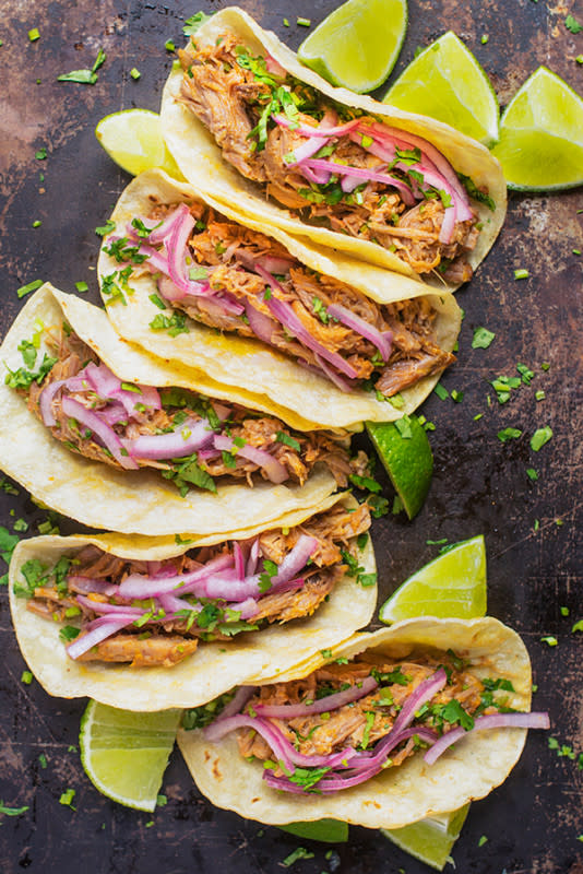 <p>The Lemon Bowl</p><p>Slow Cooker Shredded Pork Tacos with Pickled Onions? Yes, please! Get the recipe <a href="http://thelemonbowl.com/2016/02/slow-cooker-pork-tacos-with-pickled-onions.html" rel="nofollow noopener" target="_blank" data-ylk="slk:HERE;elm:context_link;itc:0;sec:content-canvas" class="link ">HERE</a>.</p>