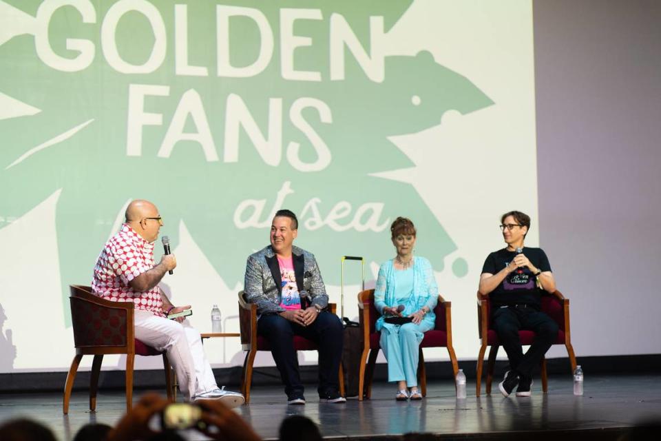 Guests associated with “The Golden Girls” take part in events and sessions on the Golden Fans at Sea cruises themed to the popular NBC sitcom. Previous guests included star Rue McClanahan’s sister Melinda McClanahan (second from right).