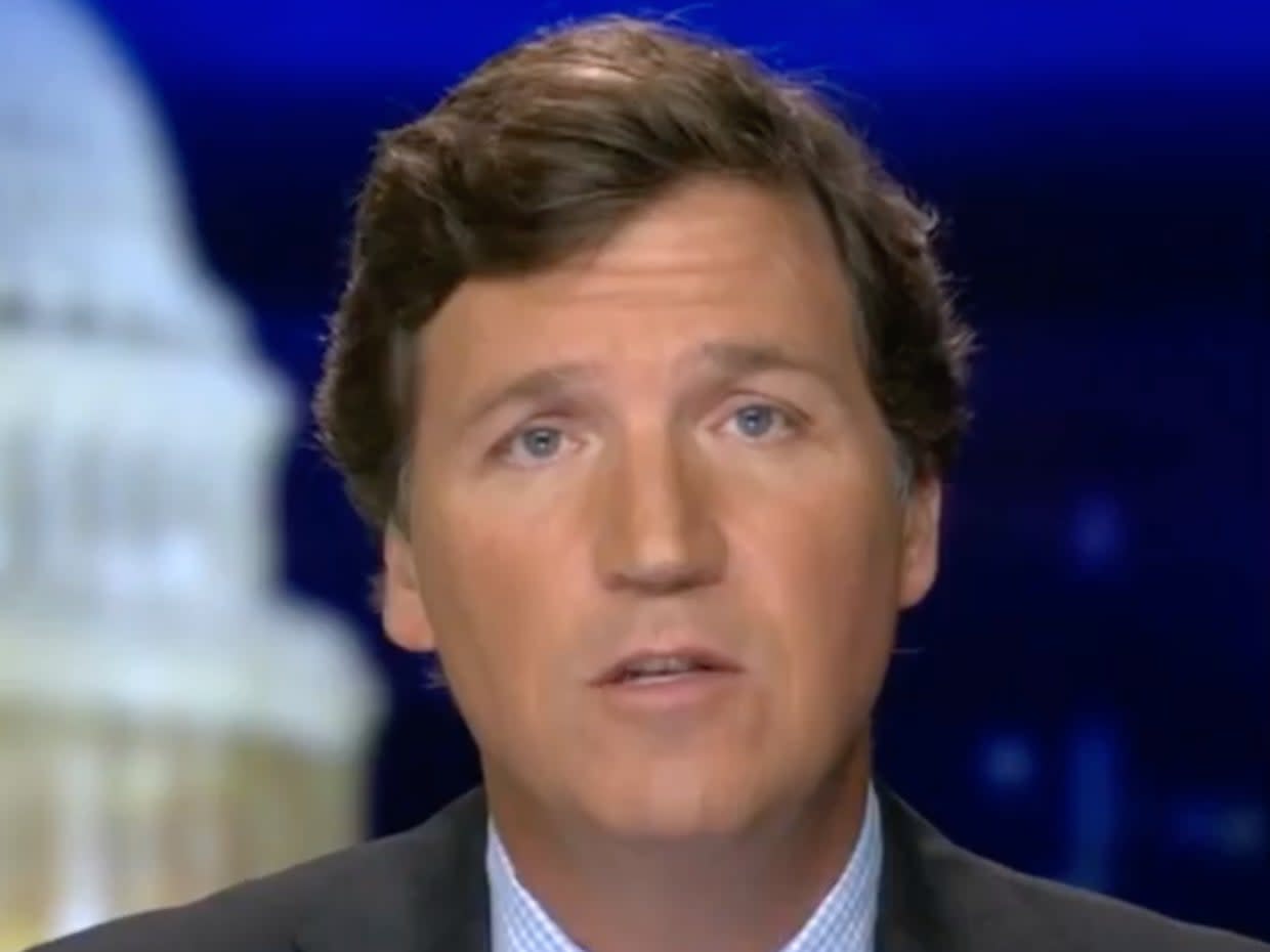 <p>Tucker Carlson speaking on  Fox News, 15 February, 2021</p> ((Fox News))