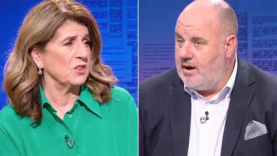 Pictured left to right, Caroline Wilson and Footy Classified co-host Craig Hutchison.