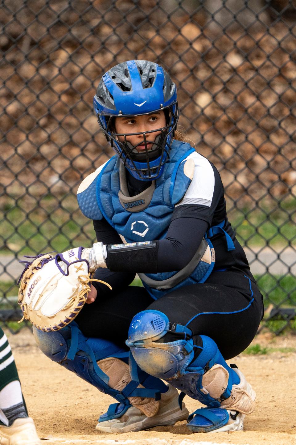 Apr 19, 2024; Rutherford, NJ; St. Mary High School softball plays DePaul Catholic on Friday afternoon. SM #21 Jaylene Echeverry.