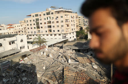 A view shows the remains of a building that was destroyed in Israeli air strikes, in Gaza City May 5, 2019. REUTERS/Suhaib Salem