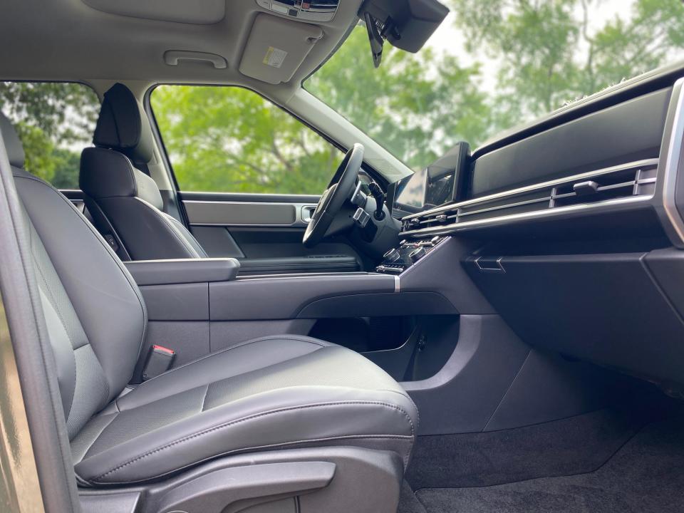 The front cabin of a 2024 Hyundai Santa Fe XRT SUV.