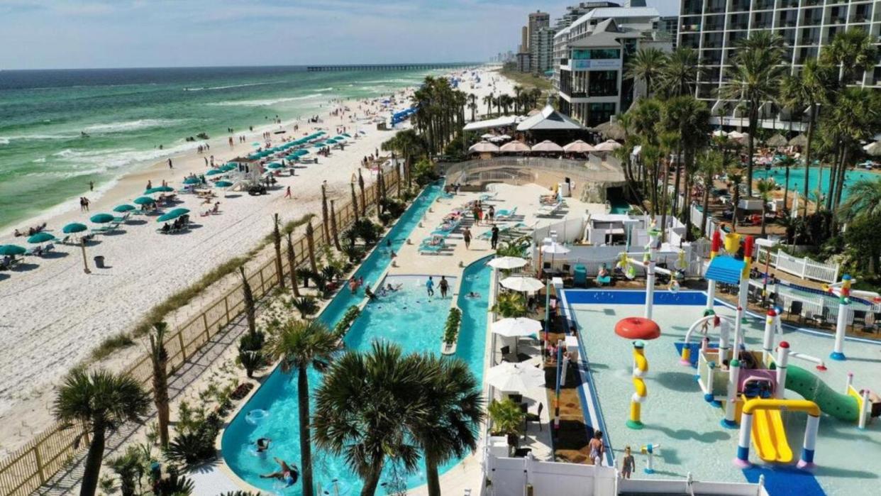 The 5,000-square-foot lazy river at the Holiday Inn Resort Panama City Beach travels alongside the beachfront.