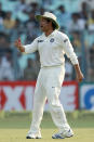 Sachin Tendulkar of India reacts after an opportunity for a catch is missed during day three of the first Star Sports test match between India and The West Indies held at The Eden Gardens Stadium in Kolkata, India on the 8th November 2013. (BCCI Photo)