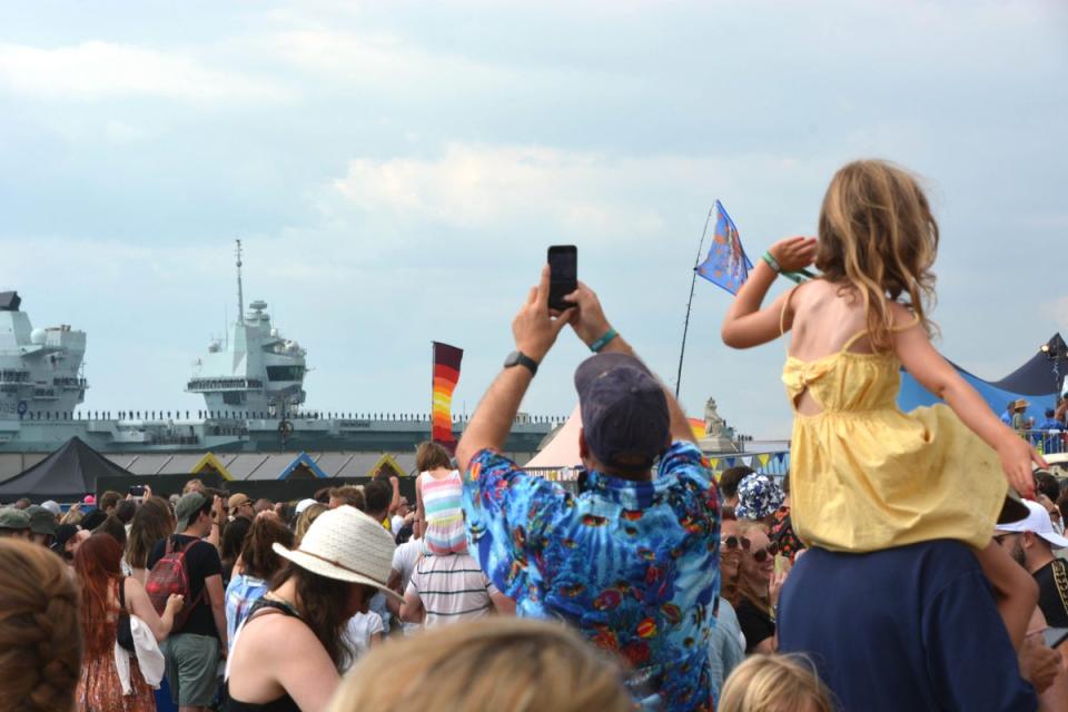 Revellers at Victorious music festival on Southsea Common waved the vessel off on Saturday (Ben Mitchell/PA) (PA Wire)