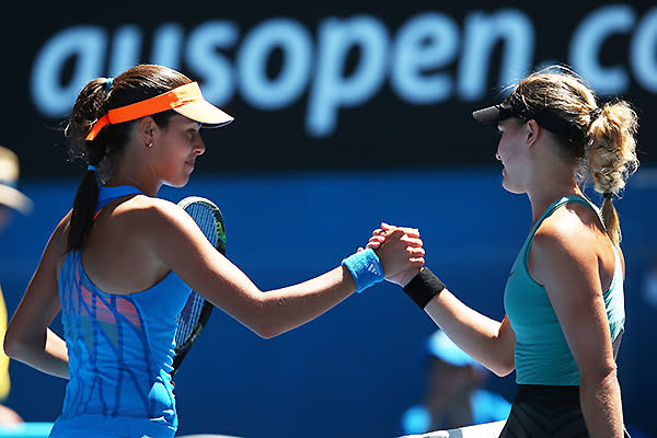<p>Bouchard caused a huge upset in defeating Ana Ivanovic in the quarters in 2014.</p>