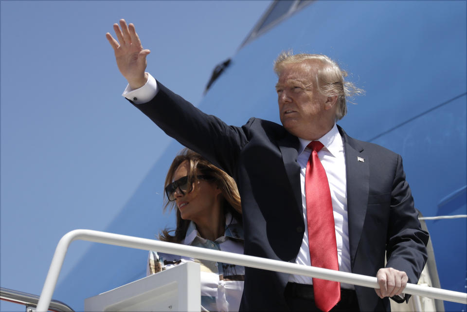 President Trump boards Air Force One on May 24. (AP Photo/Evan Vucci) 