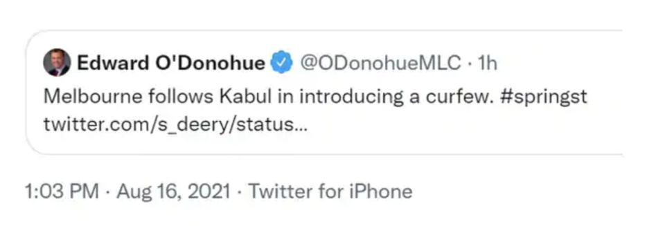 A screenshot of Edward O'Donohue's Donohue tweeted: 