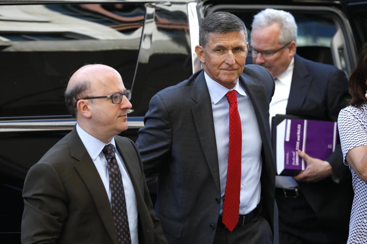 Michael Flynn, former US national security advisor, arrives for a status hearing at federal court in Washington, DC: Yuri Gripas/Bloomberg via Getty Images