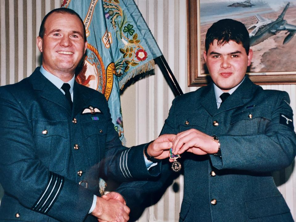 Keith Beaumont (right) pictured with Wing Comm Mick Mercer. Keith worked as an armourer in the RAF.