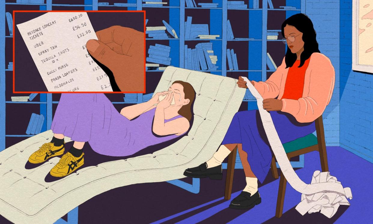 <span>In the US, 63% of Americans cited money as a ‘significant stressor’ in their lives, according to a 2023 report from the American Psychological Association.</span><span>Illustration: Ruby Ash/The Guardian</span>