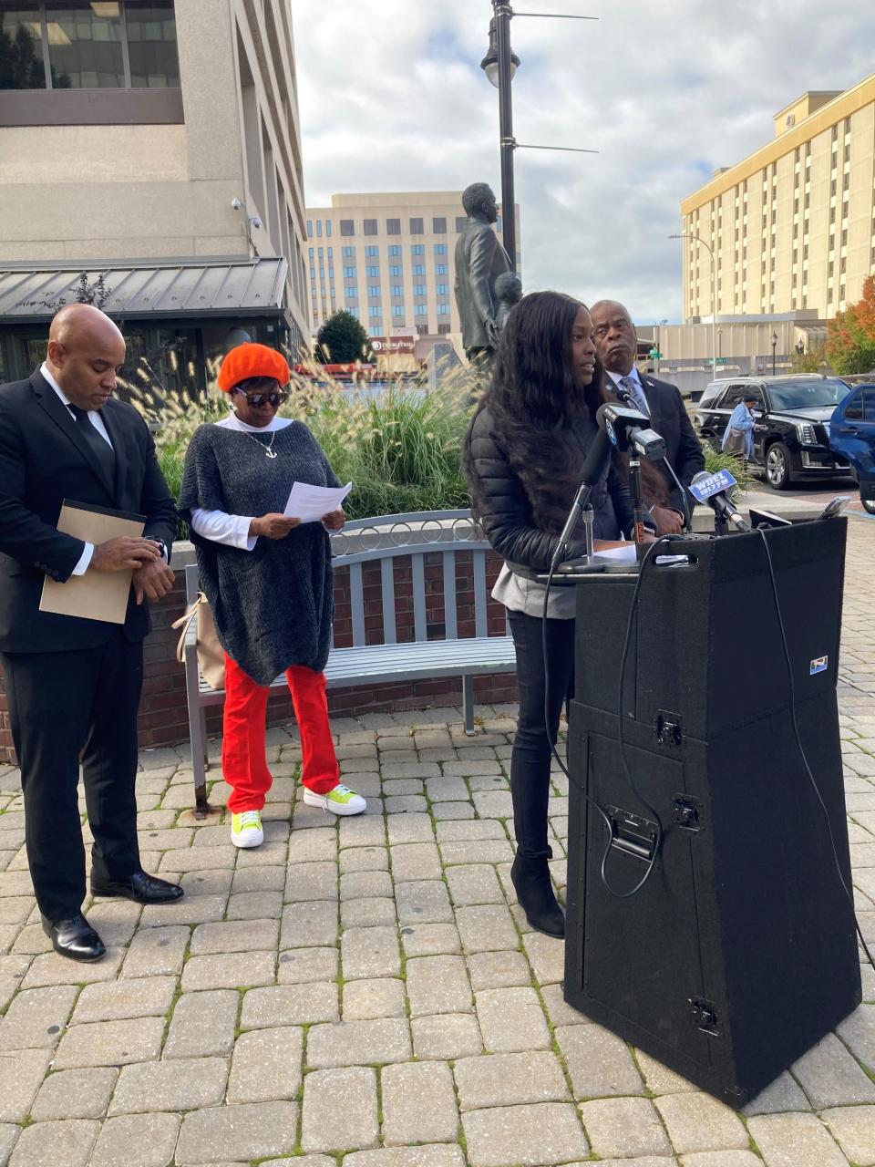 Wilmington City Council member Shane Darby speaks at a news conference about a proposal to eliminate the city's residency requirement for new hires on Monday, Oct. 16, 2023, in Wilmington.