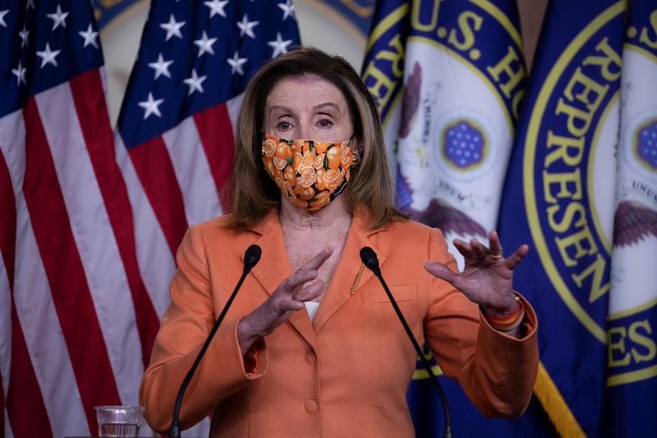 Speaker of the House Rep. Nancy Pelosi (D-CA) during the Weekly News Conference on Capitol Hill on October 08, 2020 in Washington, DC. Pelosi spoke on the uncertainty around negotiations of another emergency COVID-19 relief package.