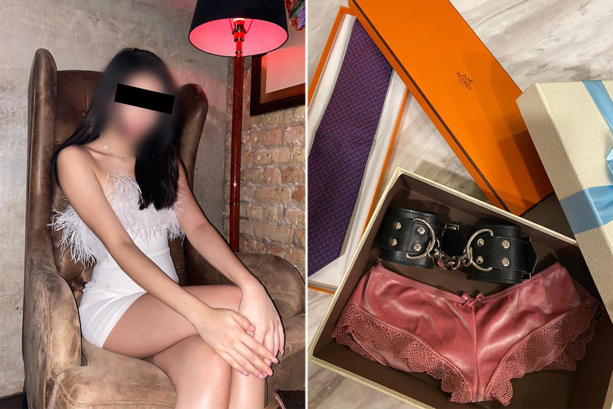 Sugar baby Angeline, a 22-year-old undergraduate, and the gifts (right) she recently sent to her sugar daddy in Hong Kong.