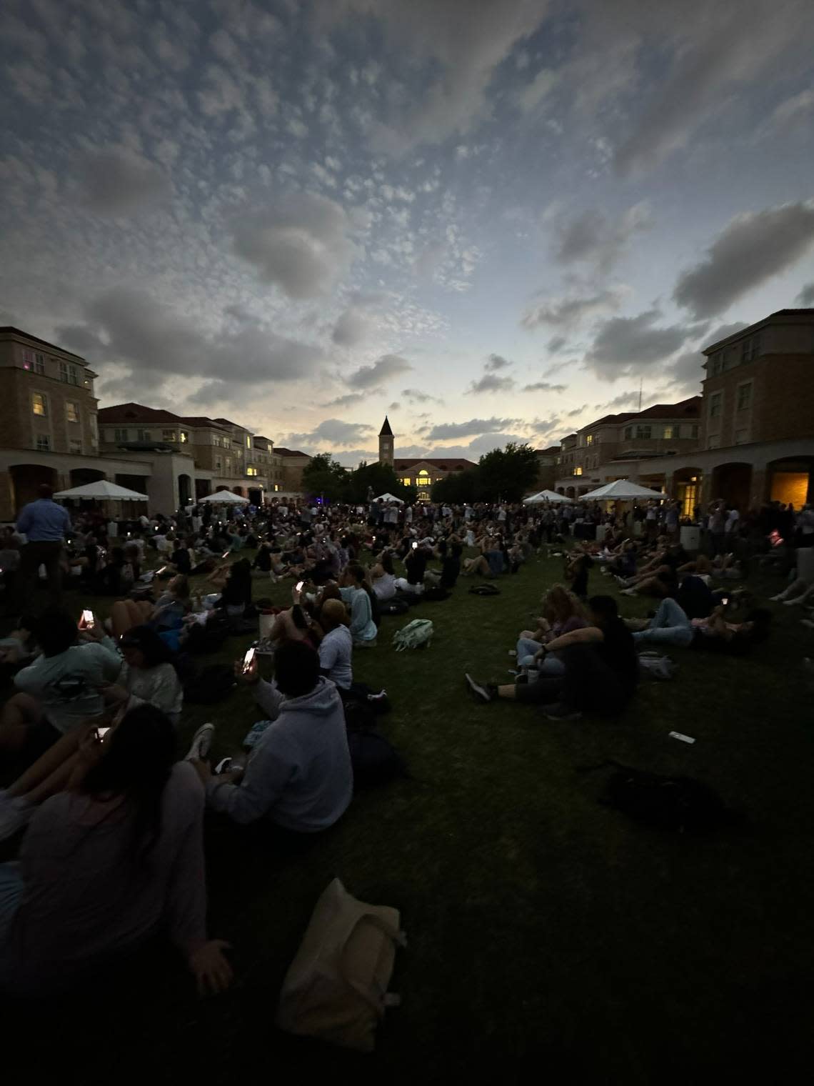 TCU students, faculty and staff gathered in multiple locations across campus, including the Campus Commons as seen here, to view the eclipse on Monday, April 8, 2024. Ann Davis