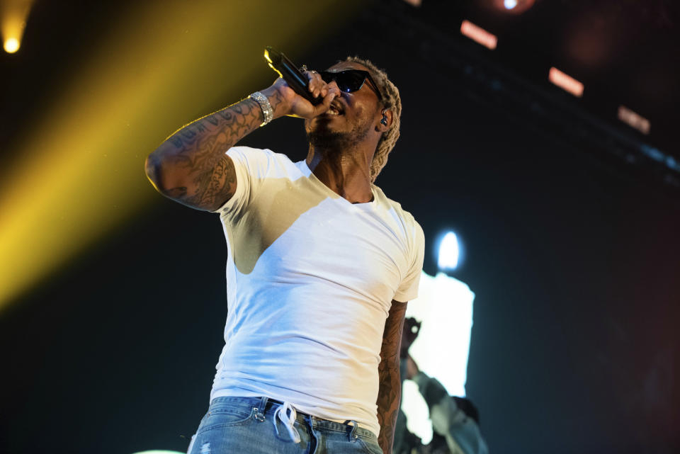 FILE - Future performs in Atlanta on Sept. 22, 2019. Future is nominated for six Grammy Awards. The 2023 Grammy Awards will air live Sunday, Feb. 5. (Photo by Paul R. Giunta/Invision/AP, File)