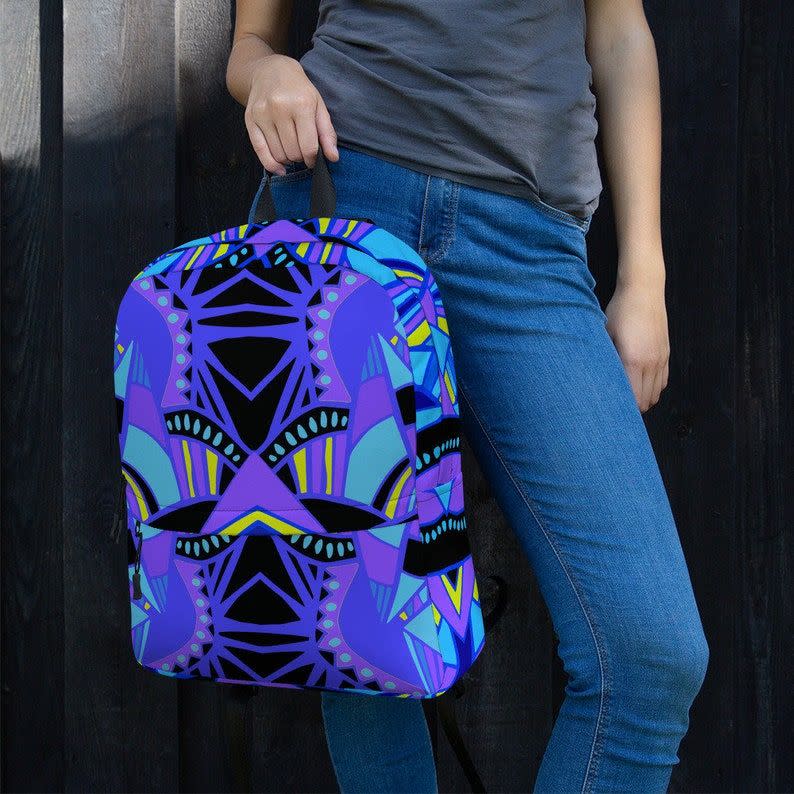 African Geometric Print Backpack Blue Backpack