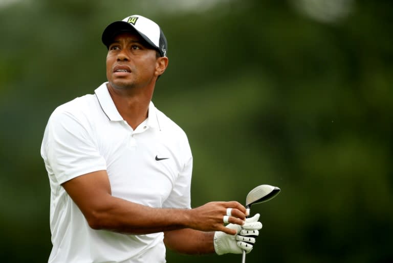 Tiger Woods tees off on the 11th hole during the second round of the Greenbrier Classic at the Old White TPC on July 3, 2015 in White Sulphur Springs, West Virginia