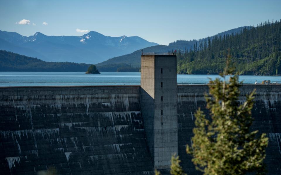 Hungry Horse Dam, pictured here near Hungry Horse, Mont., on June 17, 2021, is located along the Flathead River and is surrounded by the Flathead National Forest.