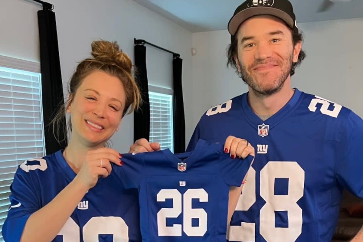 Pregnant Kaley Cuoco Poses with Tom Pelphrey and Gets a Gift for Her 'Future Footballer' from His Family