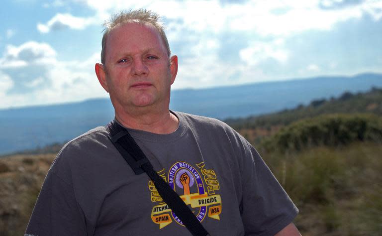 Andrew Crawford poses during a march called by the Friends of International Brigades Association to commemorate the involvement of the International Brigades in the Battle of Jarama during the Spanish Civil War at Morata de Tajuna