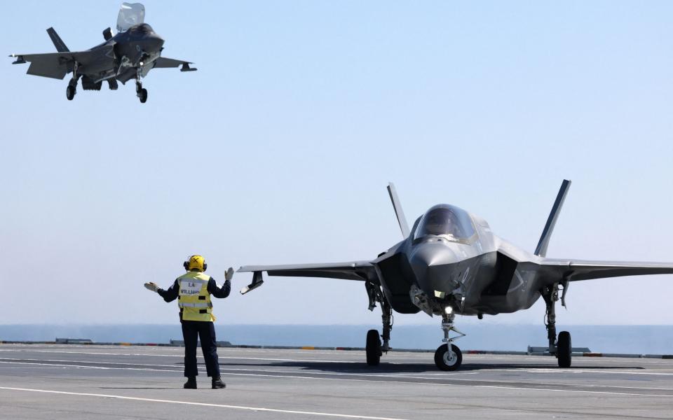 F-35B fighters land aboard HMS Queen Elizabeth during exercises this week - GETTY IMAGES