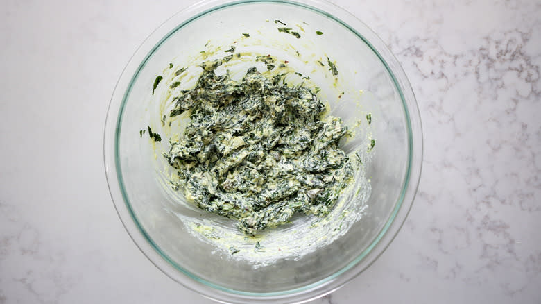 cheesy spinach mixture in bowl