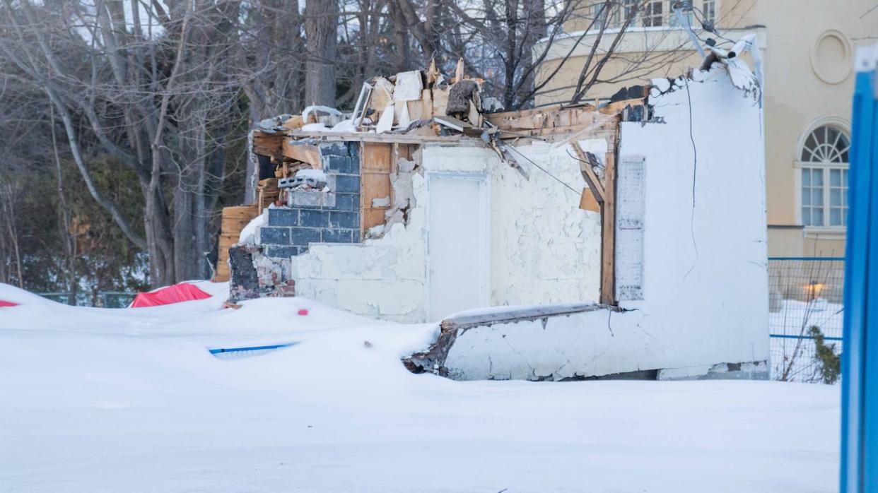 One of the few surviving walls left after the former diplomatic residence in Ottawa's central Rockcliffe community was torn down. (Michel Aspirot/CBC - image credit)
