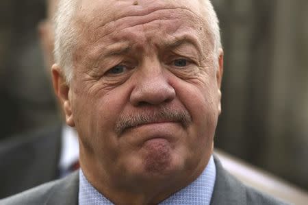 Raymond McCord reacts as he speaks to media after departing the High Court in Belfast, Northern Ireland October 28, 2016. REUTERS/Clodagh Kilcoyne