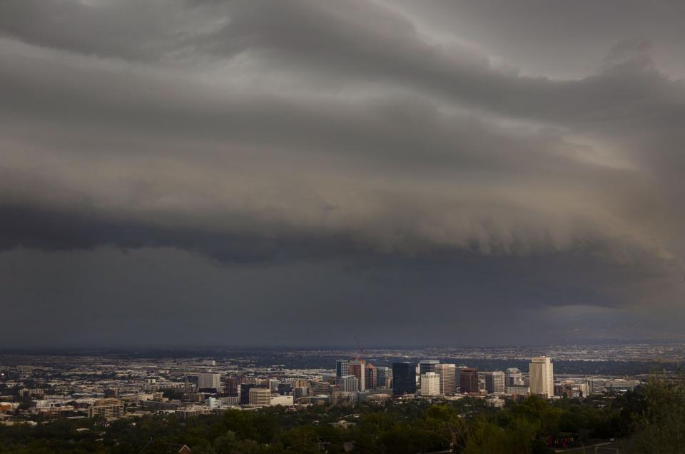 A storm front moves into Salt Lake City on Wednesday, Aug. 2, 2023. The National Weather Service issued a new flood watch for the Wasatch Front and northern Utah on Wednesday afternoon, piling onto a previous flood watch issued for most of southwest and central Utah earlier in the day. | Laura Seitz, Deseret News