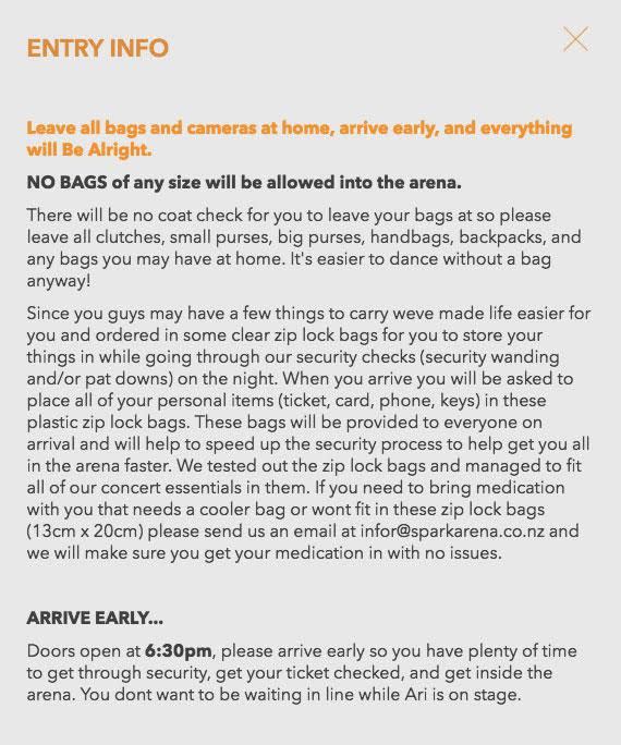 Concertgoers have also been encouraged to arrive at the venue early. Source: Spark Arena