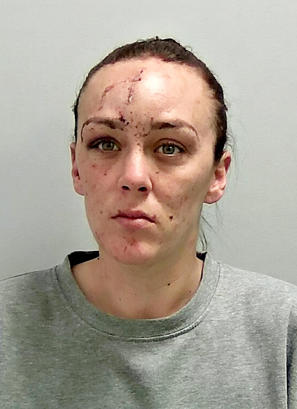 Carly Lane spat blood at police officers at her home in April (SWNS)