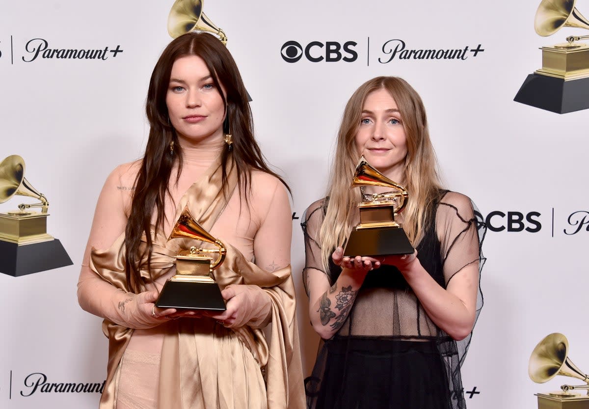 Rhian Teasdale and Hester Chambers of Wet Leg at the Grammys last week (Getty/The Recording A)