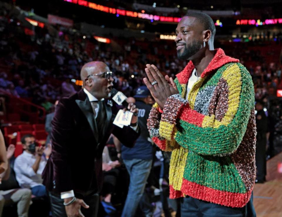 Dwyane Wade makes an appearance as the Miami Heat play Washington Wizards at the FTX Arena in Miami on Thursday, November 18, 2021