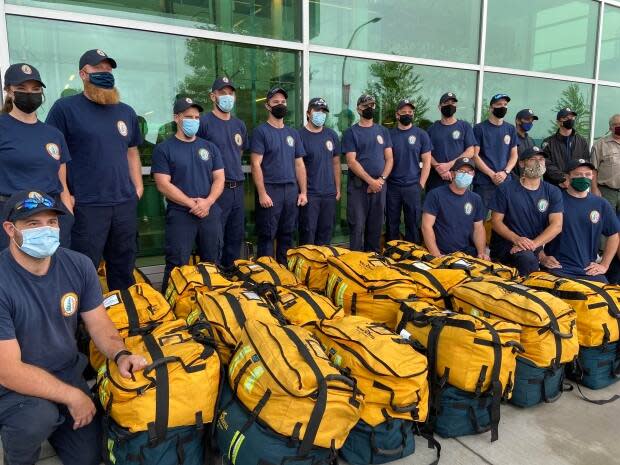 Nova Scotia is sending this team of firefighters to help battle raging wildfires in Manitoba.  (Nicola Seguin/CBC - image credit)