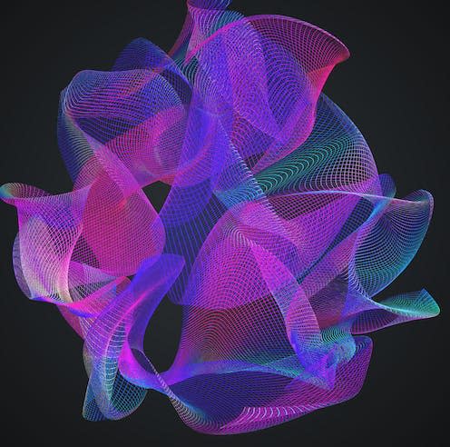 <span class="caption">Calabi-Yau manifold: a proposed structure of extra dimensions of space in string theory. </span> <span class="attribution"><a class="link " href="https://www.shutterstock.com/image-illustration/calabiyau-manifold-structure-extra-dimensions-space-1228700050" rel="nofollow noopener" target="_blank" data-ylk="slk:vchal/Shutterstock;elm:context_link;itc:0;sec:content-canvas">vchal/Shutterstock</a></span>