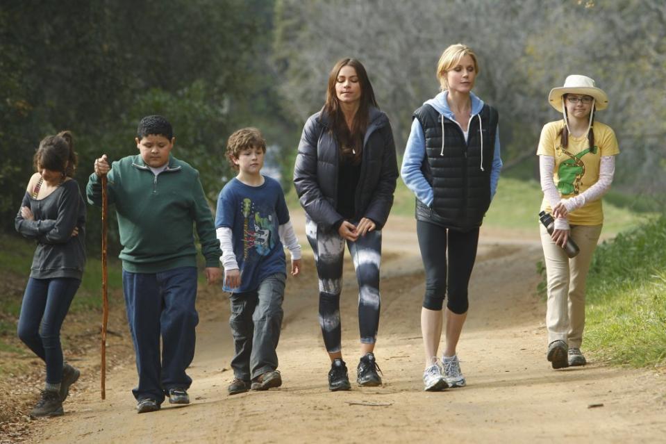 Sofía Vergara (fourth from left) and Julie Bowen in “Modern Family.” Disney General Entertainment Content via Getty Images