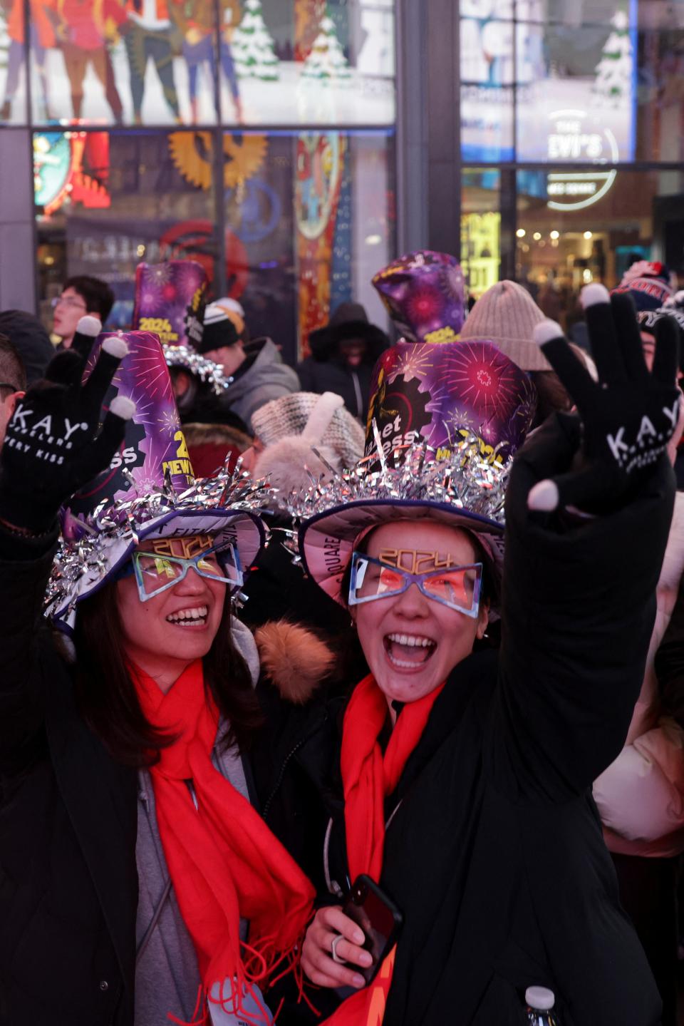 Revellers gather in Times Square during the celebrations of New Year's Eve, in New York City (Reuters)