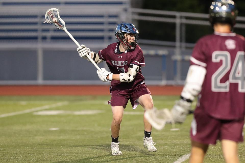 Owen Johnson takes a shot Johnson City in the Section 4 Class C final against Maine-Endwell on Thursday, May 25, 2023.