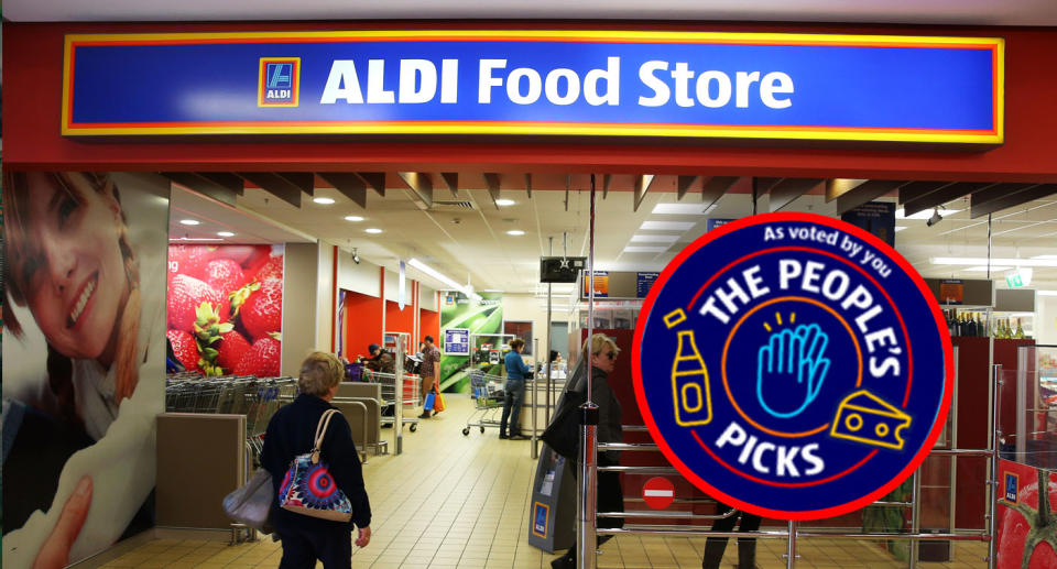 An Aldi food store and the new people's pick label.