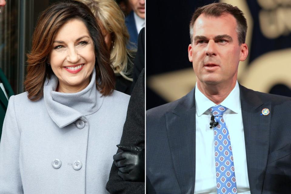 Mandatory Credit: Photo by Sue Ogrocki/AP/Shutterstock (10056620av) Joy Hofmeister, state superintendent of public instruction, arrives for inaugural ceremonies in Oklahoma City Oklahoma Inauguration Stitt, Oklahoma City, USA - 14 Jan 2019; Kevin Stitt, governor of Oklahoma, speaks during the Conservative Political Action Conference (CPAC) in Dallas, Texas, U.S., on Saturday, July 10, 2021. The three-day conference is titled "America UnCanceled." Photographer: Dylan Hollingsworth/Bloomberg via Getty Images