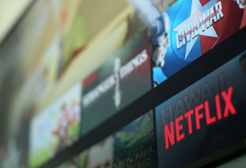 FILE PHOTO: The Netflix logo is pictured on a tevevison in this illustration photograph taken in Encinitas, California