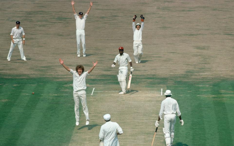  England bowler Bob Willis appeals unsuccessfully for the wicket of West Indies batsman Viv Richards during the 5th Test match between England and West Indies at The Oval, London, 13th August 1976. The fielders for England are (from left): David Steele, Tony Greig and wicketkeeper Alan Knott; the non-striking batsman for West indies is Clive Lloyd - Patrick Eagar/Popperfoto via Getty Images/Getty Images