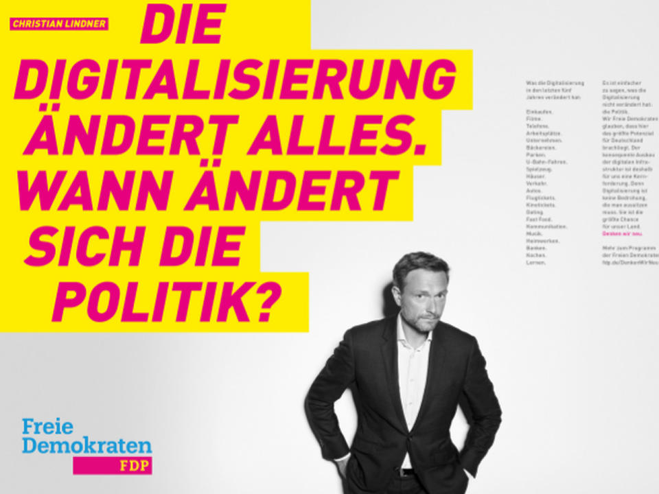 Der digitale Fortschritt steht ebenfalls hoch im Kurs bei der FDP. Die Partei fordert unter anderem einen flächendeckenden Ausbau der digitalen Infrastruktur mittels Glasfasertechnologie und einem diskriminierungsfreien Internetzugang durch Netzneutralität. (Bild-Copyright: FDP)