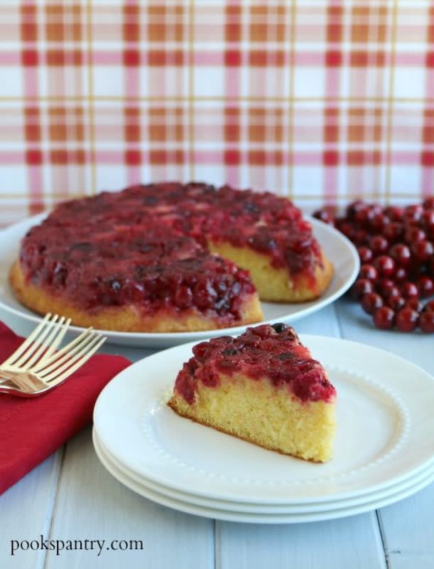 <p>Pook's Pantry</p><p>Cranberry Upside Down Cake is a perfectly tart and sweet dessert for the fall and winter. It's studded with fresh cranberries and it makes a delicious addition to your holiday dessert table.</p><p><strong>Get the recipe: </strong><a href="https://www.pookspantry.com/cranberry-orange-upside-down-cake/?fbclid=IwAR2pwrWAiqJloKyAbGBosVFJfJb8VubfKLgVKei_h6bJy278KKmZizLKVO8" rel="nofollow noopener" target="_blank" data-ylk="slk:Cranberry Upside Down Cake;elm:context_link;itc:0;sec:content-canvas" class="link "><strong>Cranberry Upside Down Cake</strong></a></p>