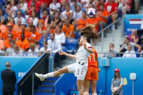 <span class="caption">Kelley O'Hara of the USA playing in the 2019 FIFA Women's World Cup final. O'Hara was substituted for a head injury at half time. </span> <span class="attribution"><a class="link " href="https://www.shutterstock.com/image-photo/kelley-o-hara-usa-lieke-martens-1445105285" rel="nofollow noopener" target="_blank" data-ylk="slk:Romain Biard/Shutterstock;elm:context_link;itc:0;sec:content-canvas">Romain Biard/Shutterstock</a></span>