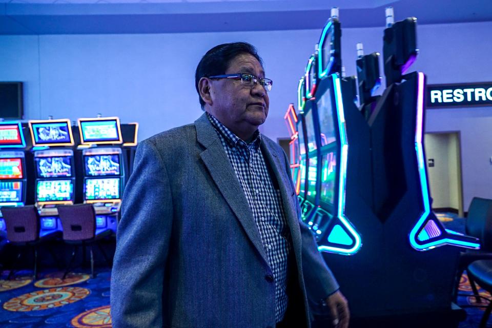 Calvin "Roddy" Pilcher, a tribal member of the Fort McDowell Yavapai Nation, walks through the We-Ko-Pa Casino Resort in Fort McDowell, Arizona, on April 12, 2022. Pilcher served as cash operations manager for the tribe's high stakes bingo during the standoff between the tribe and FBI agents who raided the former Fort McDowell Gaming Center in an attempt to seize the tribe's slot machines in 1992. The standoff would pave the way for tribal gaming in the state and across the nation.