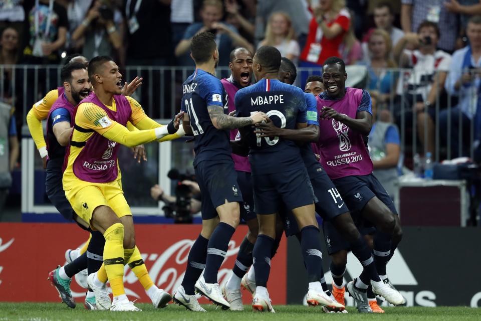 <p>Lucas Hernandez, Kylian Mbappe and Blaise Matuidi celebrate the killer fourth goal (Photo by VI Images via Getty Images) </p>